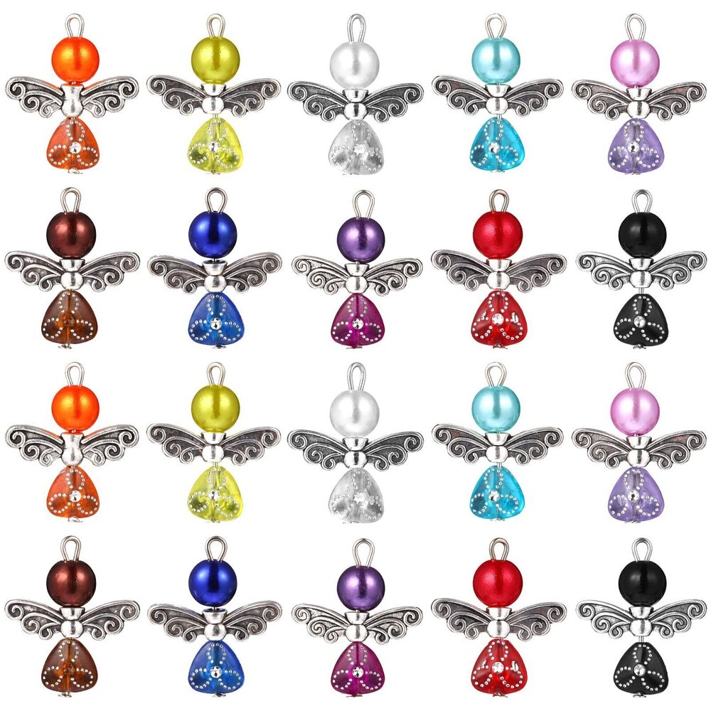 7524 20pcs Angel Wing Charm Colorful Angel Pendant Pearl Beads Jewelry